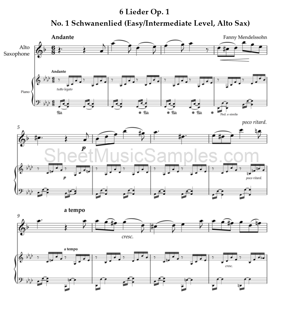 6 Lieder Op. 1 - No. 1 Schwanenlied (Easy/Intermediate Level, Alto Sax)