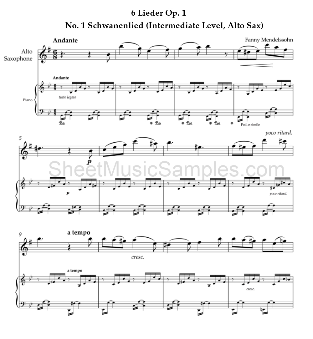 6 Lieder Op. 1 - No. 1 Schwanenlied (Intermediate Level, Alto Sax)