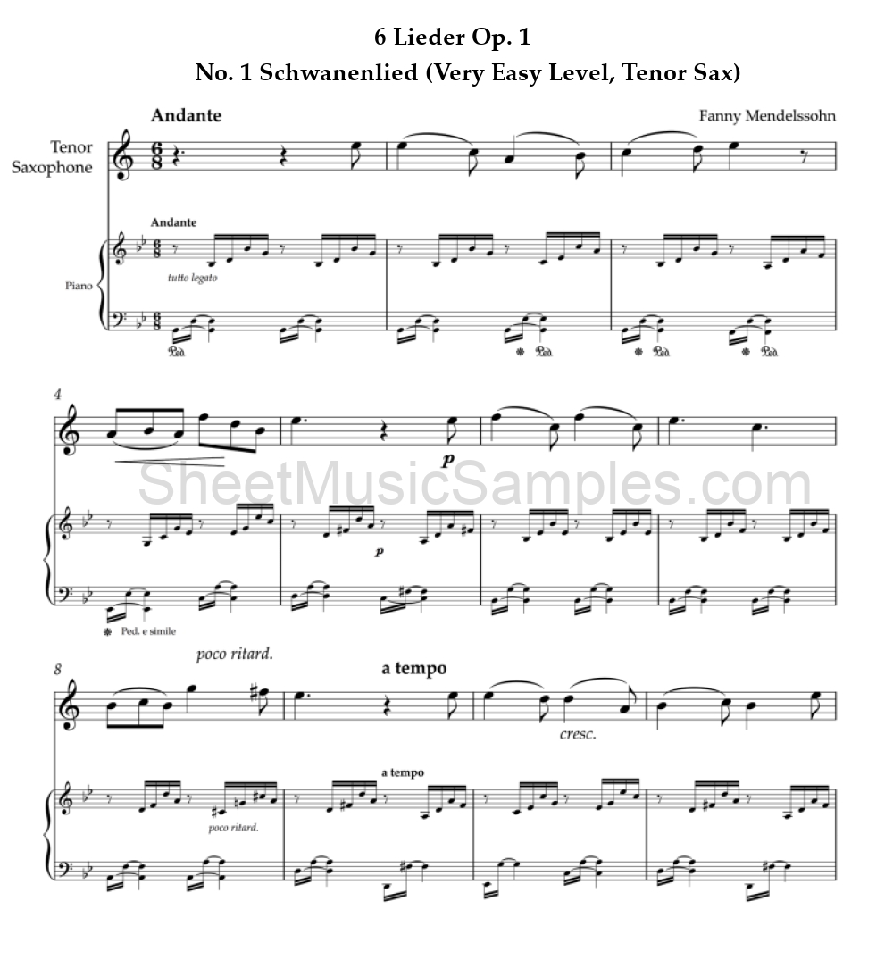 6 Lieder Op. 1 - No. 1 Schwanenlied (Very Easy Level, Tenor Sax)