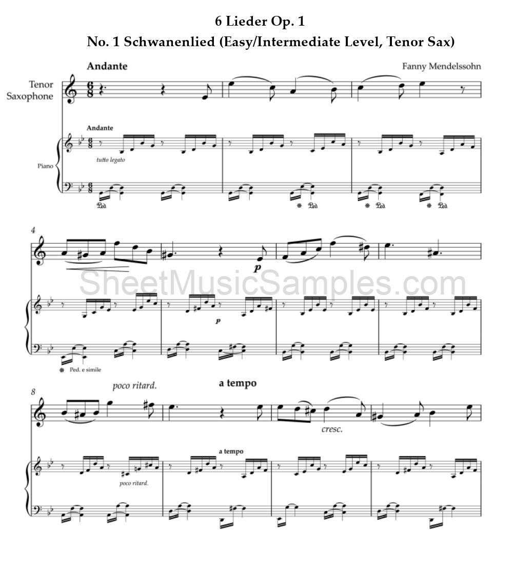 6 Lieder Op. 1 - No. 1 Schwanenlied (Easy/Intermediate Level, Tenor Sax)