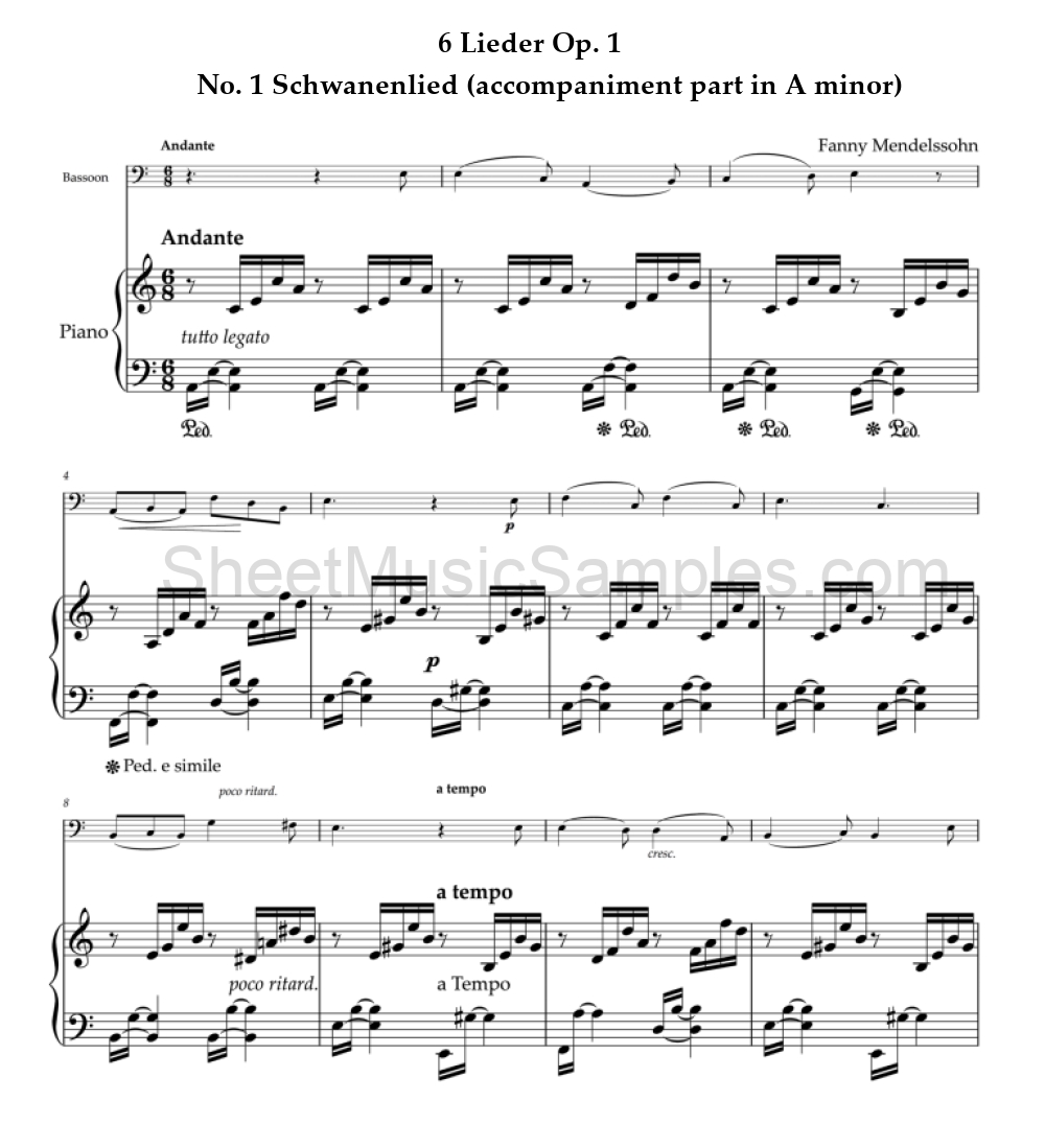 6 Lieder Op. 1 - No. 1 Schwanenlied (accompaniment part in A minor)