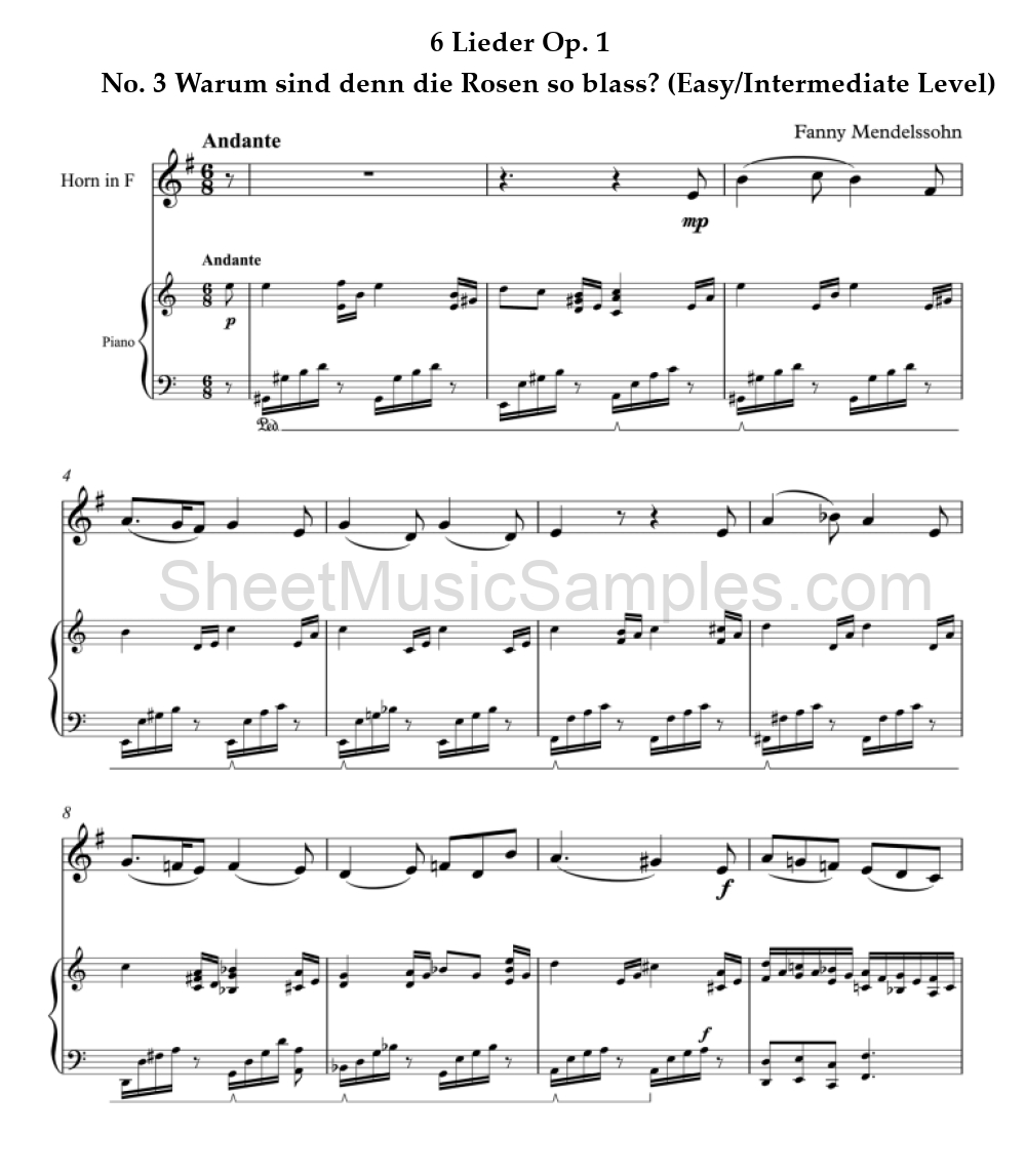 6 Lieder Op. 1 - No. 3 Warum sind denn die Rosen so blass? (Easy/Intermediate Level)