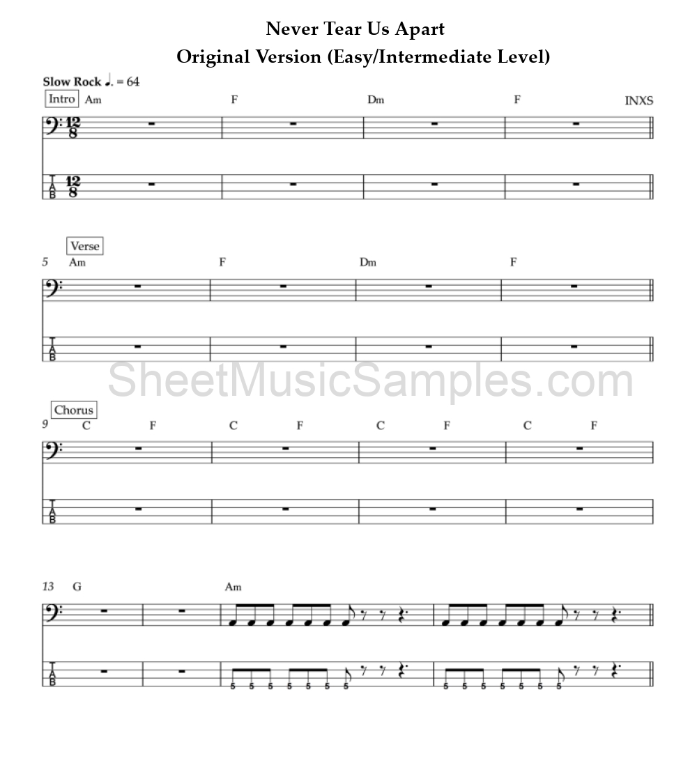 Never Tear Us Apart - Original Version (Easy/Intermediate Level)