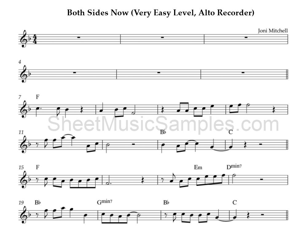 Both Sides Now (Very Easy Level, Alto Recorder)