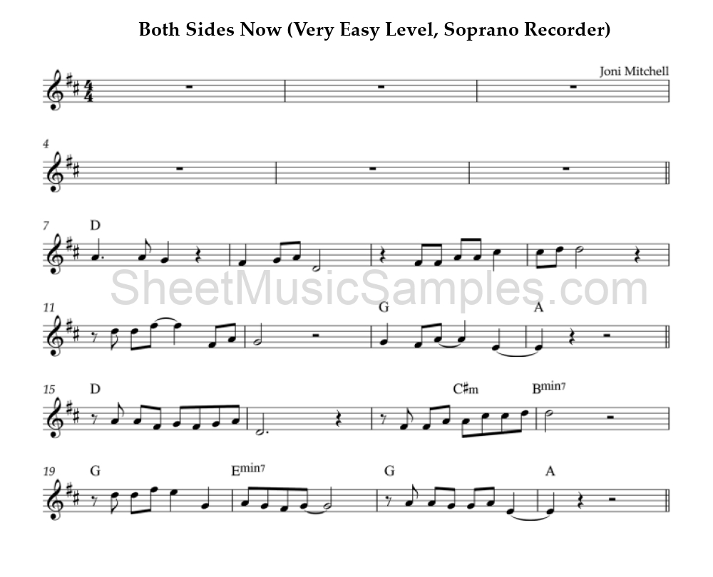 Both Sides Now (Very Easy Level, Soprano Recorder)