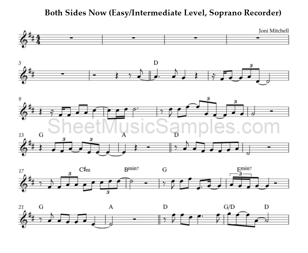 Both Sides Now (Easy/Intermediate Level, Soprano Recorder)