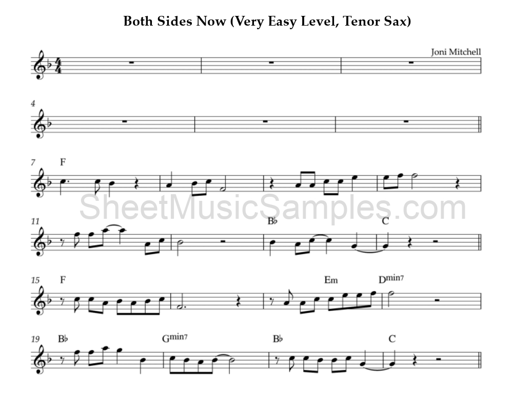 Both Sides Now (Very Easy Level, Tenor Sax)