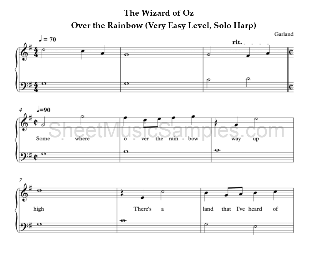 The Wizard of Oz - Over the Rainbow (Very Easy Level, Solo Harp)