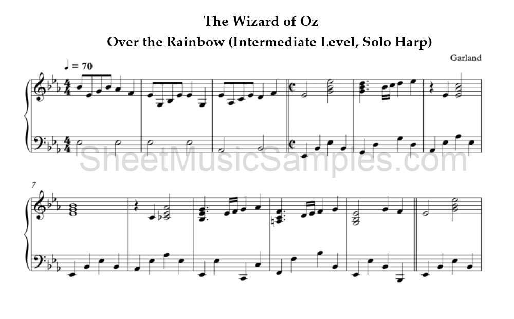 The Wizard of Oz - Over the Rainbow (Intermediate Level, Solo Harp)