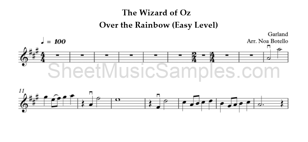 The Wizard of Oz - Over the Rainbow (Easy Level)