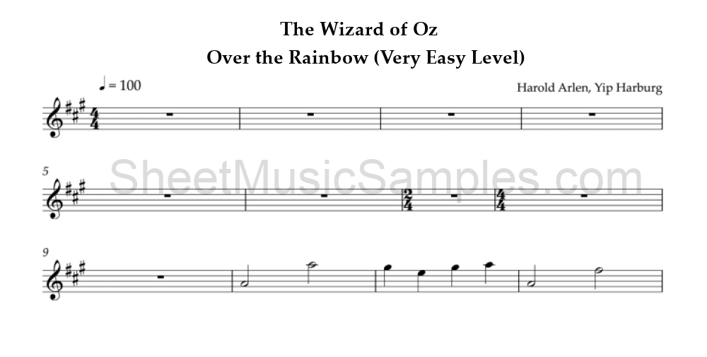 The Wizard of Oz - Over the Rainbow (Very Easy Level)