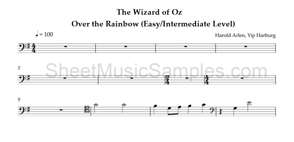 The Wizard of Oz - Over the Rainbow (Easy/Intermediate Level)