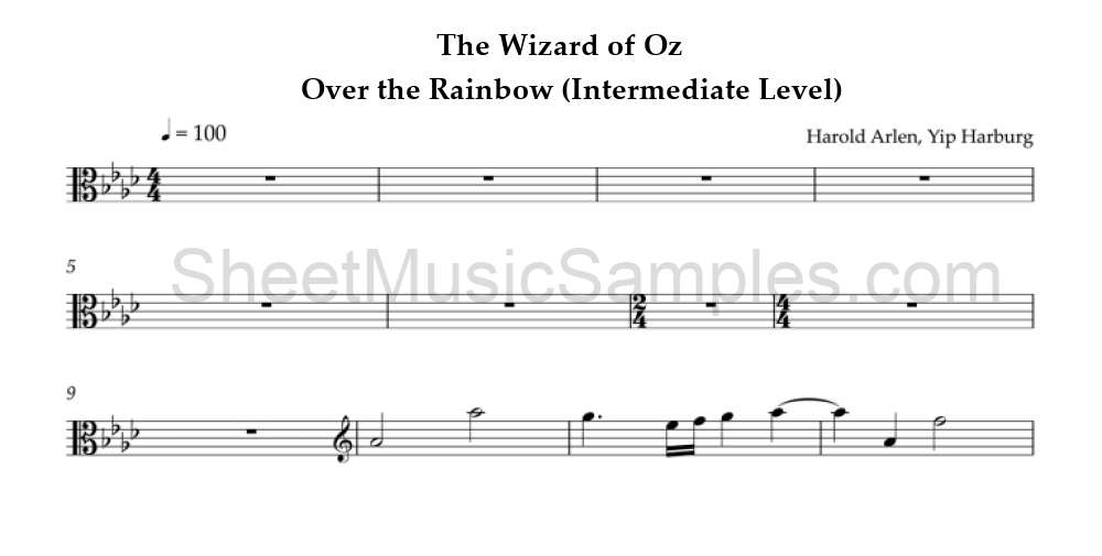 The Wizard of Oz - Over the Rainbow (Intermediate Level)