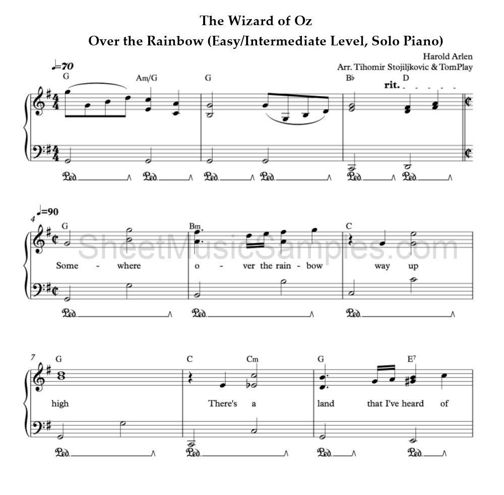 The Wizard of Oz - Over the Rainbow (Easy/Intermediate Level, Solo Piano)