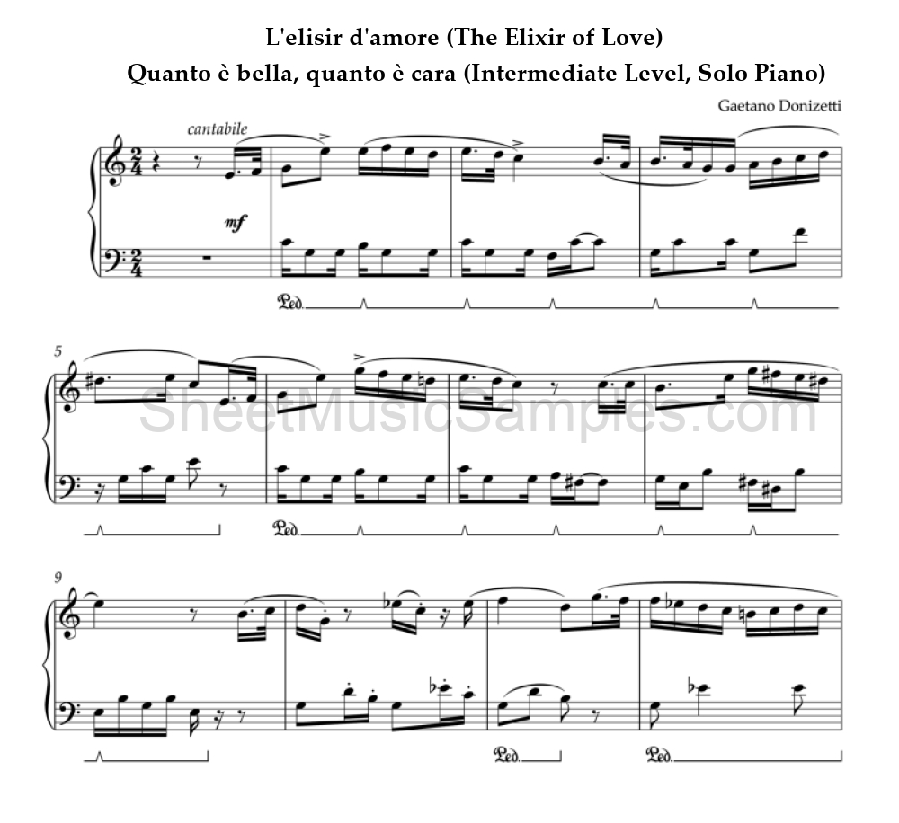 L'elisir d'amore (The Elixir of Love) - Quanto è bella, quanto è cara (Intermediate Level, Solo Piano)