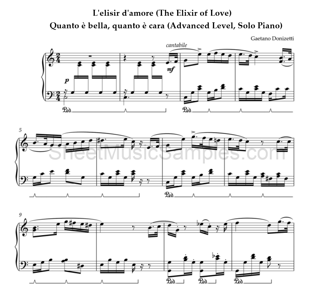 L'elisir d'amore (The Elixir of Love) - Quanto è bella, quanto è cara (Advanced Level, Solo Piano)