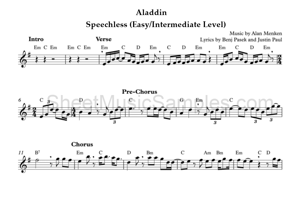 Aladdin - Speechless (Easy/Intermediate Level)