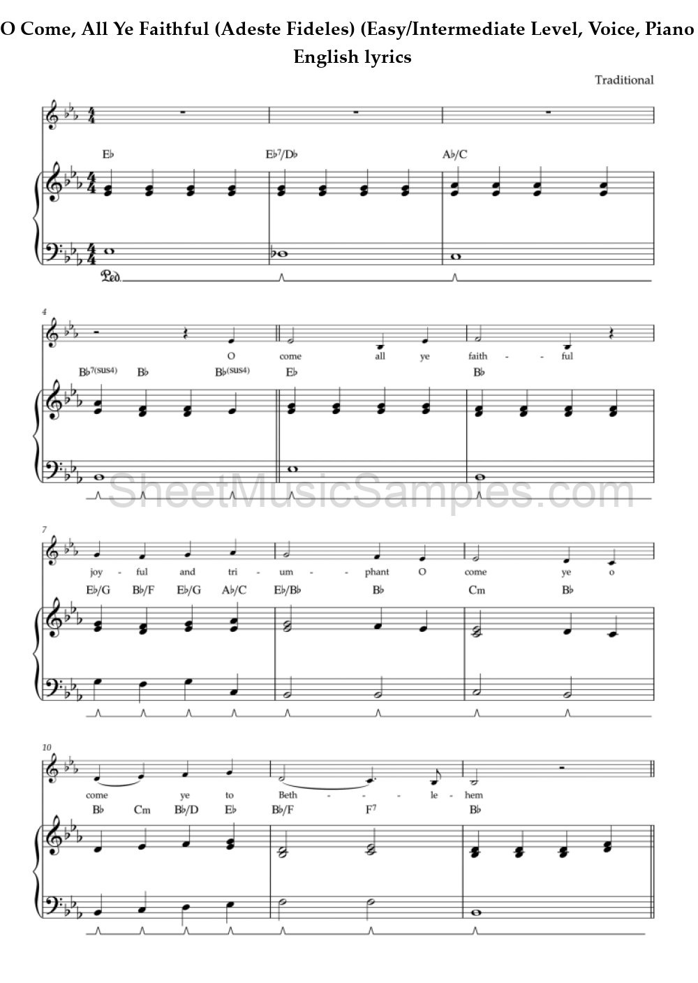 O Come, All Ye Faithful (Adeste Fideles) (Easy/Intermediate Level, Voice, Piano comp.) - English lyrics