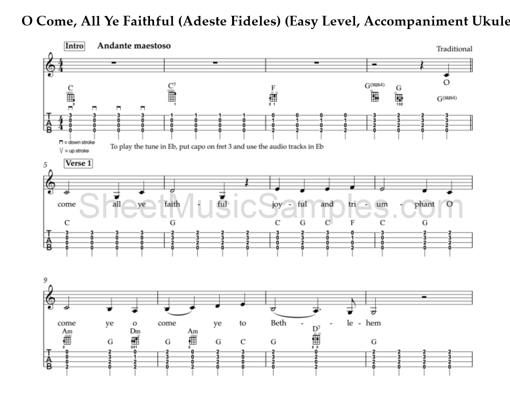 O Come, All Ye Faithful (Adeste Fideles) (Easy Level, Accompaniment Ukulele)