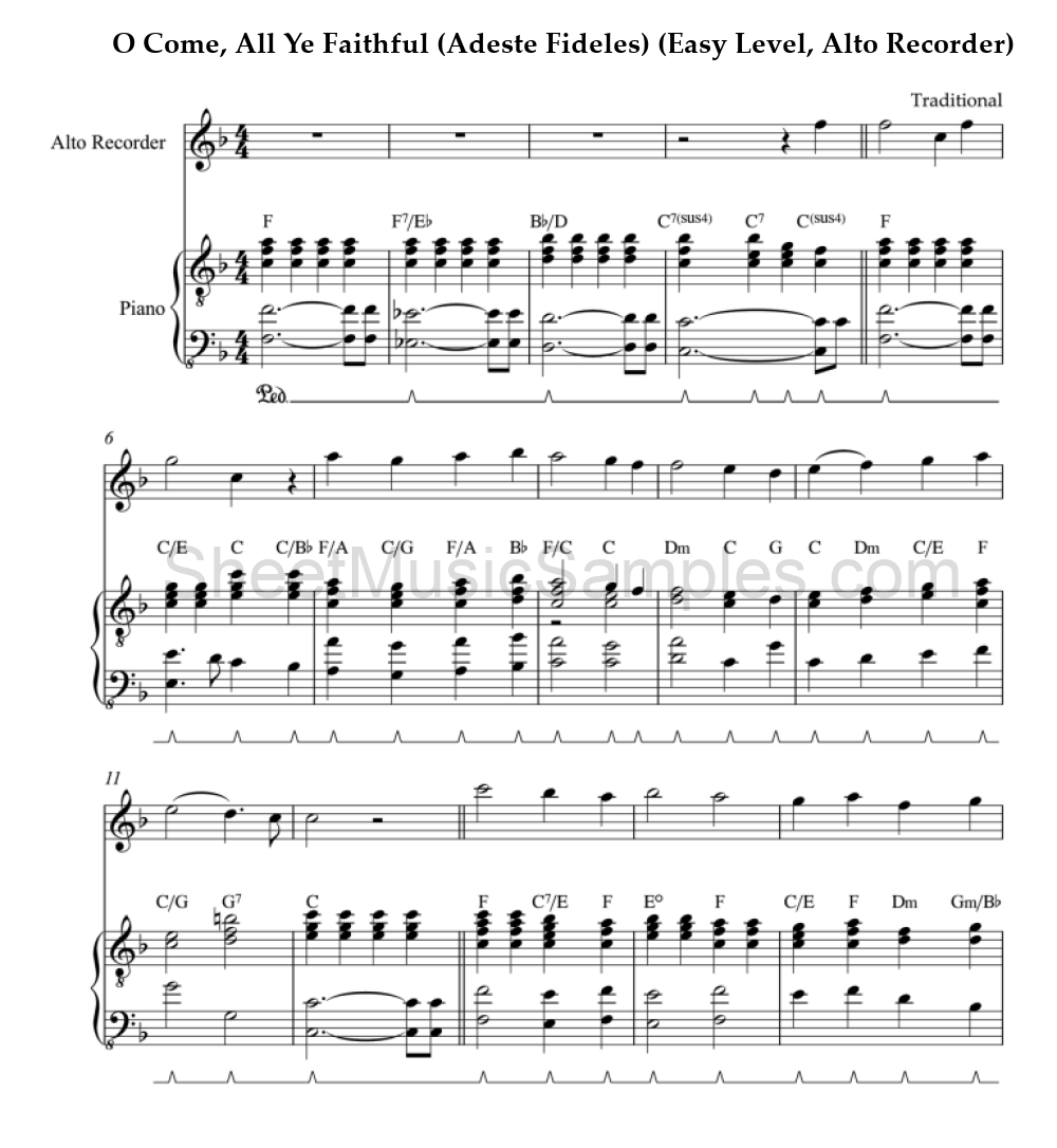 O Come, All Ye Faithful (Adeste Fideles) (Easy Level, Alto Recorder)