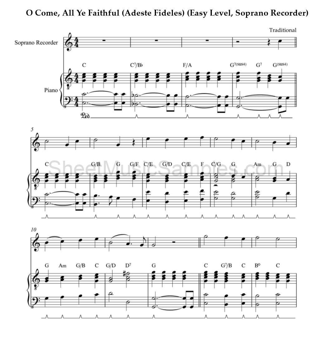 O Come, All Ye Faithful (Adeste Fideles) (Easy Level, Soprano Recorder)