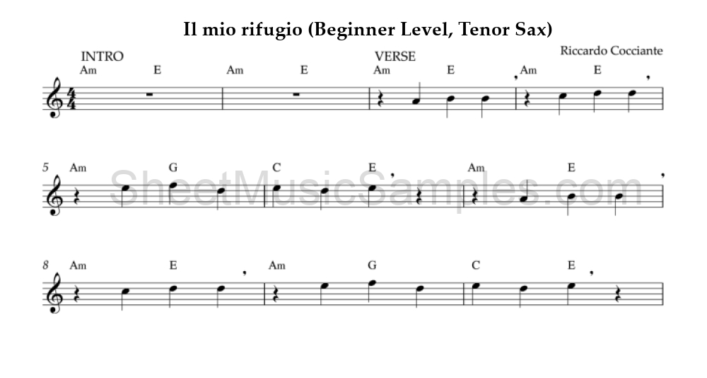 Il mio rifugio (Beginner Level, Tenor Sax)