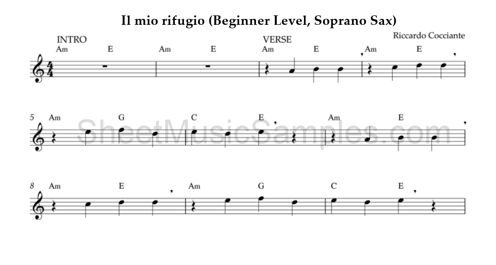 Il mio rifugio (Beginner Level, Soprano Sax)