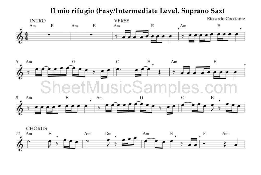 Il mio rifugio (Easy/Intermediate Level, Soprano Sax)