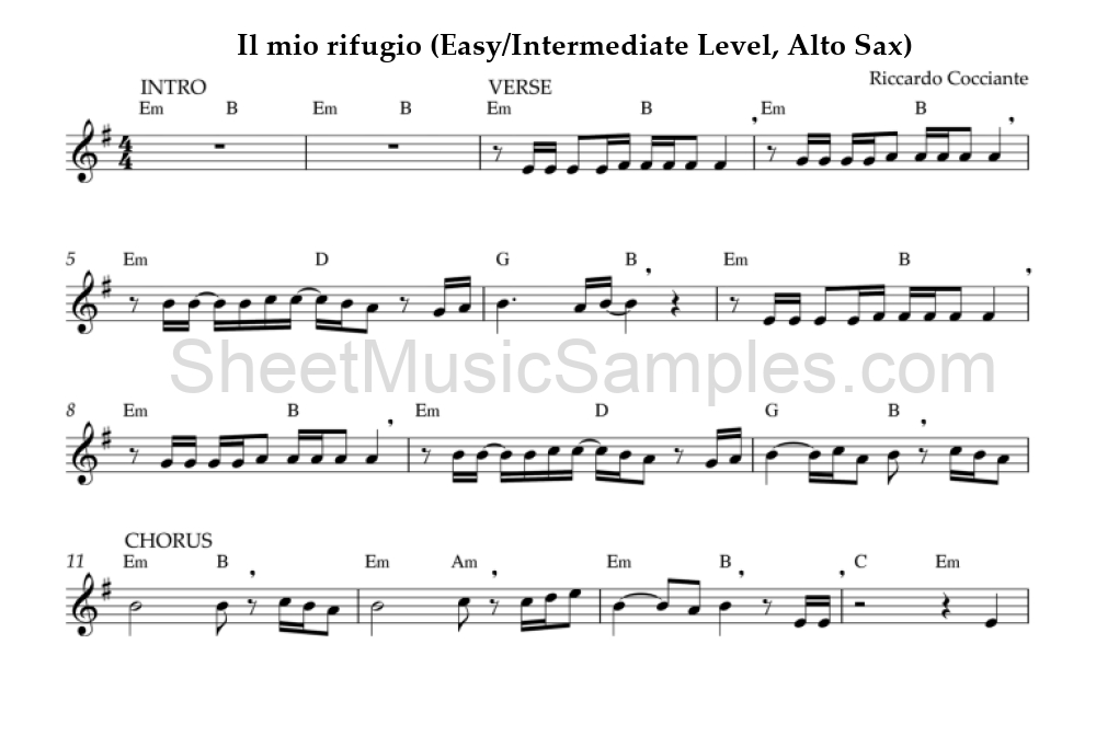 Il mio rifugio (Easy/Intermediate Level, Alto Sax)