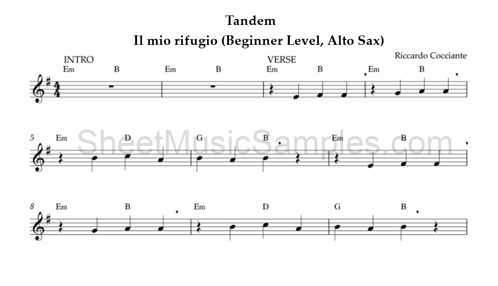 Tandem - Il mio rifugio (Beginner Level, Alto Sax)