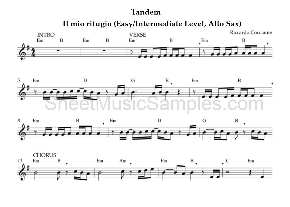 Tandem - Il mio rifugio (Easy/Intermediate Level, Alto Sax)