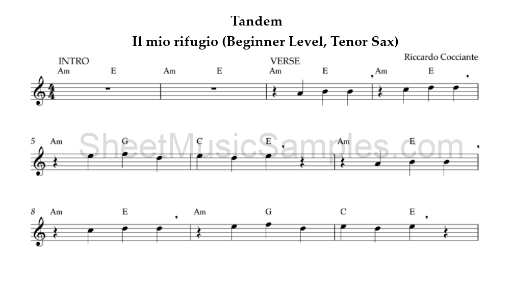 Tandem - Il mio rifugio (Beginner Level, Tenor Sax)