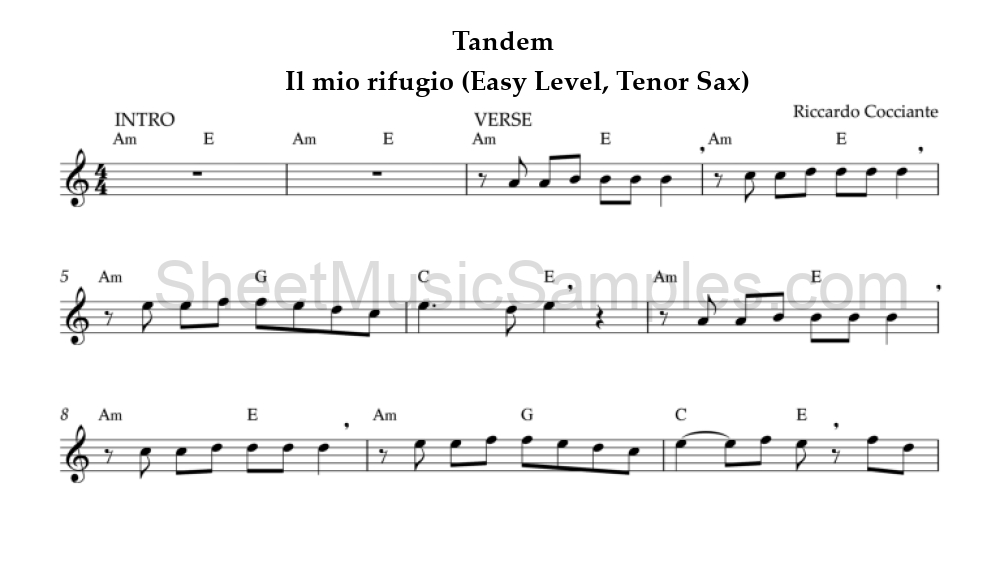 Tandem - Il mio rifugio (Easy Level, Tenor Sax)