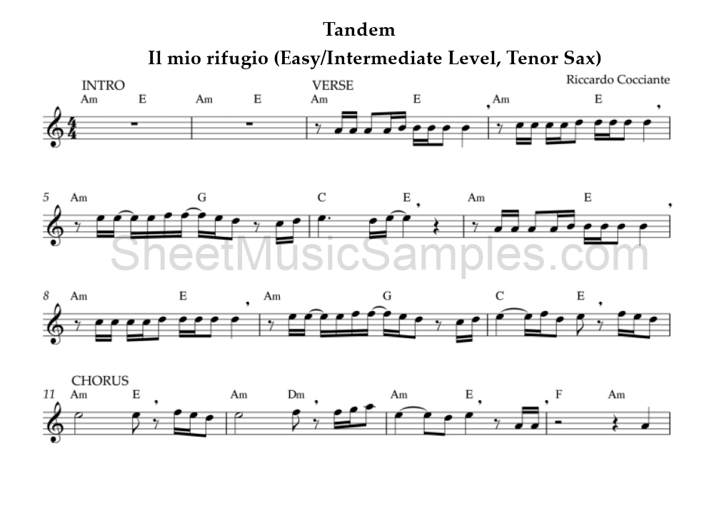 Tandem - Il mio rifugio (Easy/Intermediate Level, Tenor Sax)