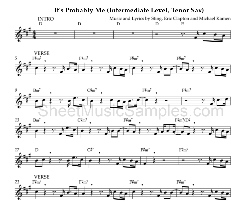 It's Probably Me (Intermediate Level, Tenor Sax)