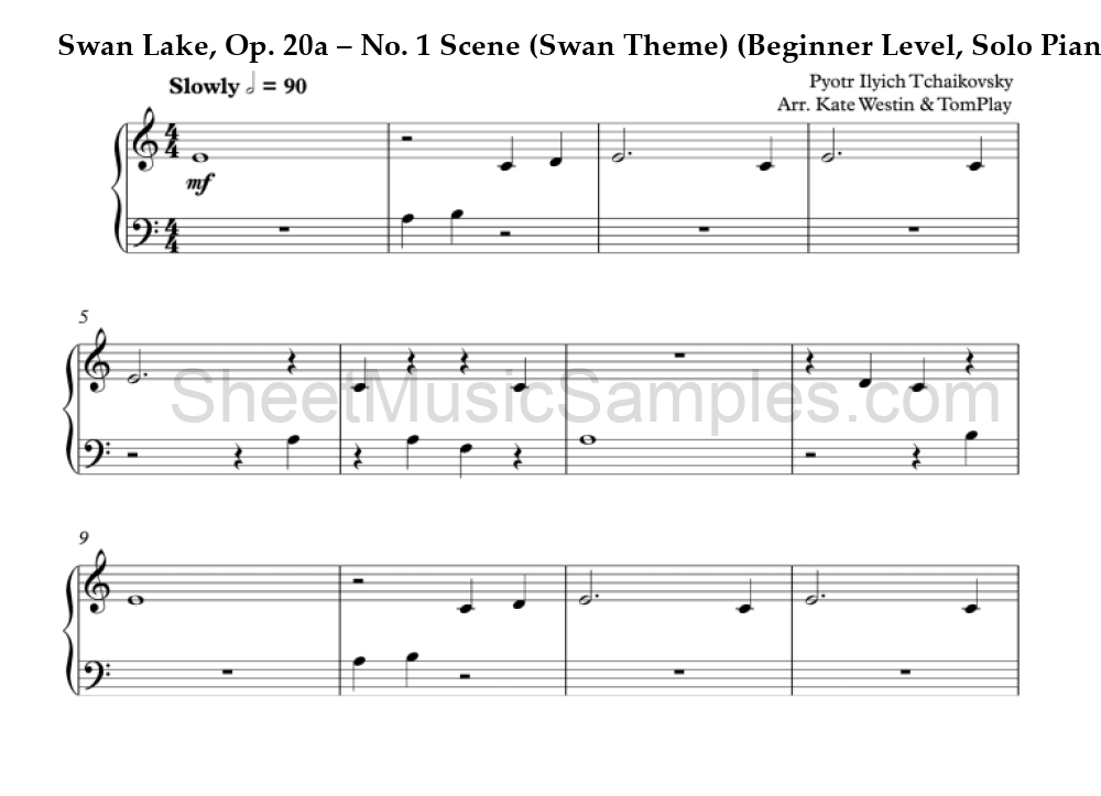 Swan Lake, Op. 20a – No. 1 Scene (Swan Theme) (Beginner Level, Solo Piano)