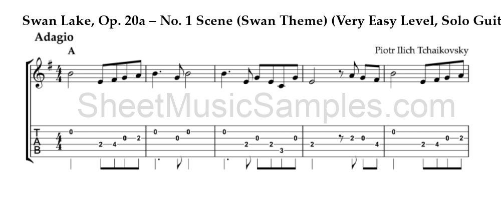 Swan Lake, Op. 20a – No. 1 Scene (Swan Theme) (Very Easy Level, Solo Guitar)