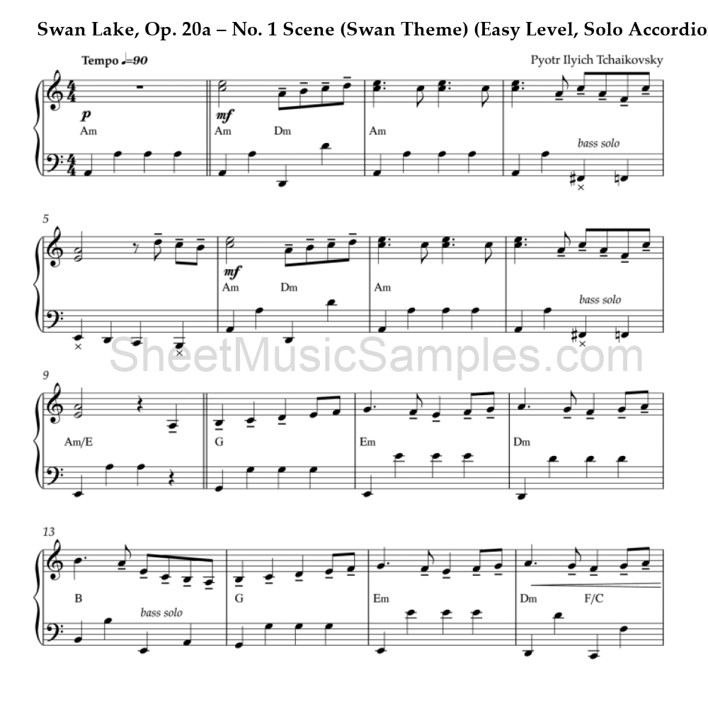 Swan Lake, Op. 20a – No. 1 Scene (Swan Theme) (Easy Level, Solo Accordion)