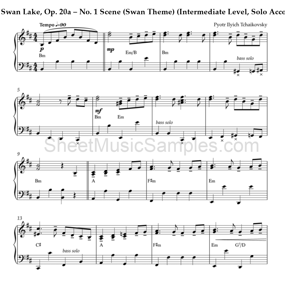 Swan Lake, Op. 20a – No. 1 Scene (Swan Theme) (Intermediate Level, Solo Accordion)