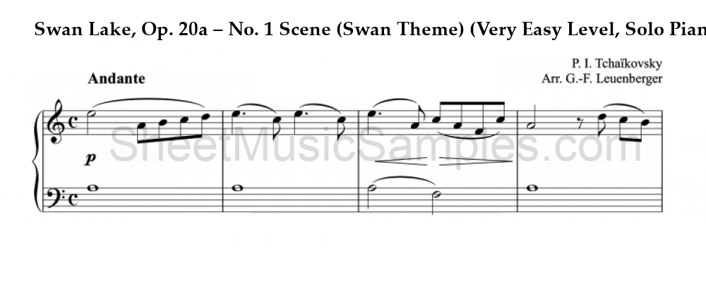 Swan Lake, Op. 20a – No. 1 Scene (Swan Theme) (Very Easy Level, Solo Piano)