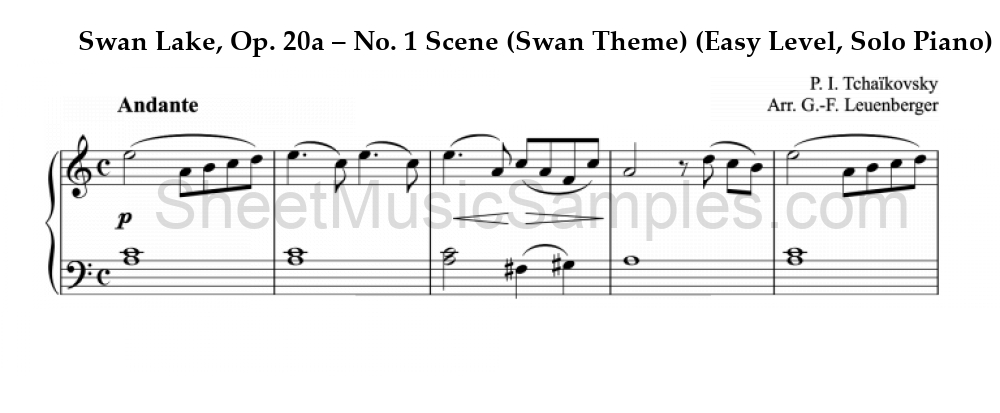 Swan Lake, Op. 20a – No. 1 Scene (Swan Theme) (Easy Level, Solo Piano)