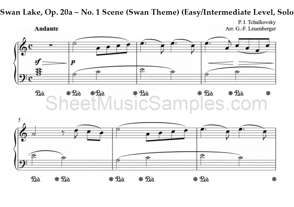 Swan Lake, Op. 20a – No. 1 Scene (Swan Theme) (Easy/Intermediate Level, Solo Piano)