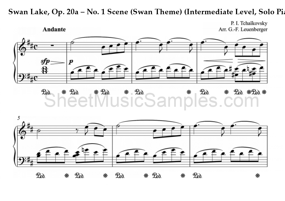 Swan Lake, Op. 20a – No. 1 Scene (Swan Theme) (Intermediate Level, Solo Piano)