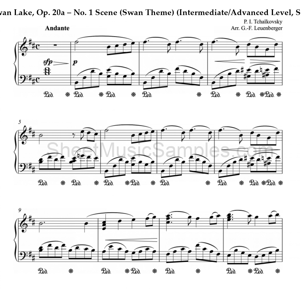 Swan Lake, Op. 20a – No. 1 Scene (Swan Theme) (Intermediate/Advanced Level, Solo Piano)