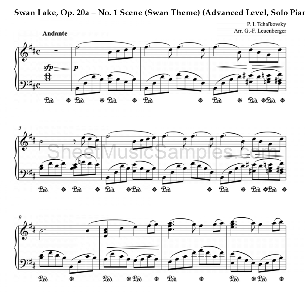 Swan Lake, Op. 20a – No. 1 Scene (Swan Theme) (Advanced Level, Solo Piano)