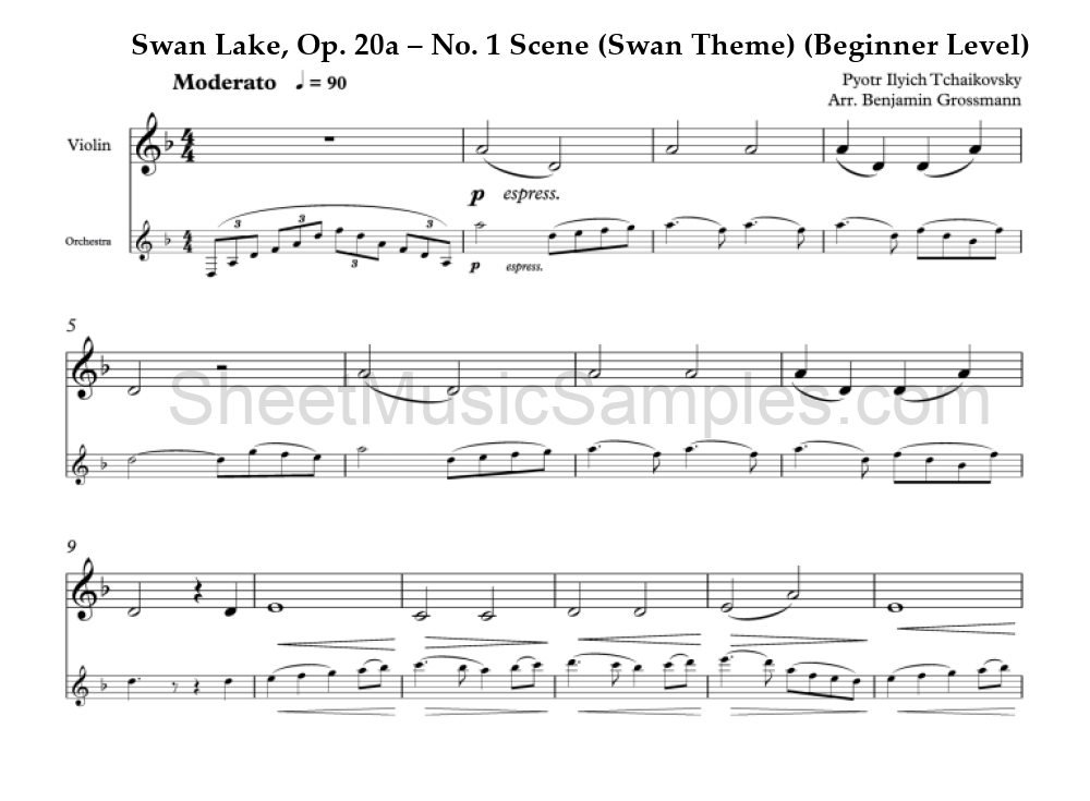 Swan Lake, Op. 20a – No. 1 Scene (Swan Theme) (Beginner Level)