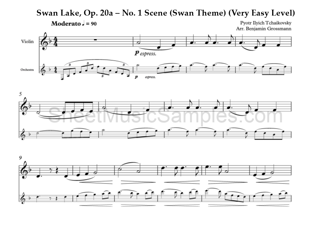 Swan Lake, Op. 20a – No. 1 Scene (Swan Theme) (Very Easy Level)