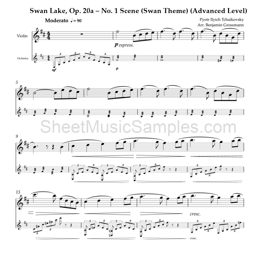 Swan Lake, Op. 20a – No. 1 Scene (Swan Theme) (Advanced Level)