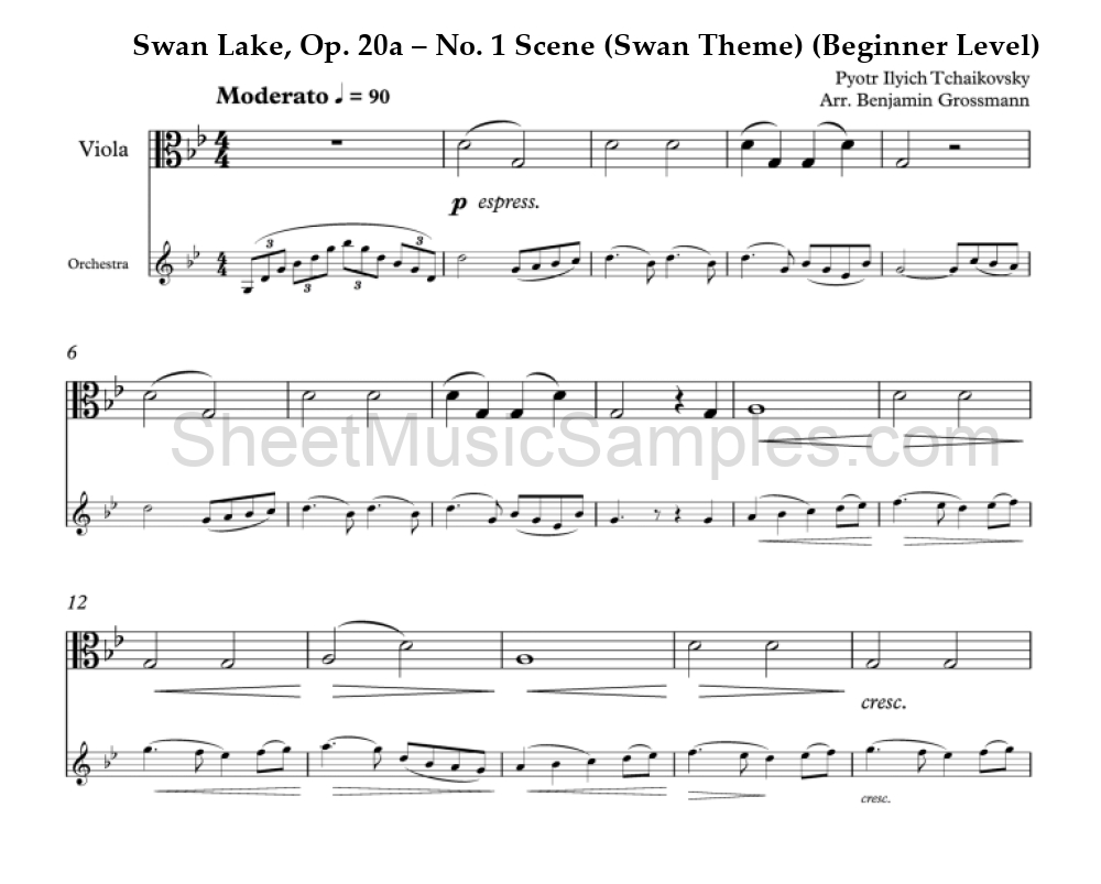 Swan Lake, Op. 20a – No. 1 Scene (Swan Theme) (Beginner Level)