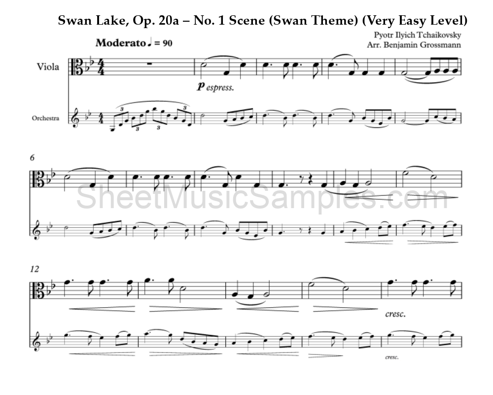 Swan Lake, Op. 20a – No. 1 Scene (Swan Theme) (Very Easy Level)